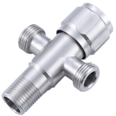 3-Way 304 Stainless Steel Brush Diverter G1/2" T Shape Adapter Valve Bathroom Kitchen Angle Valve